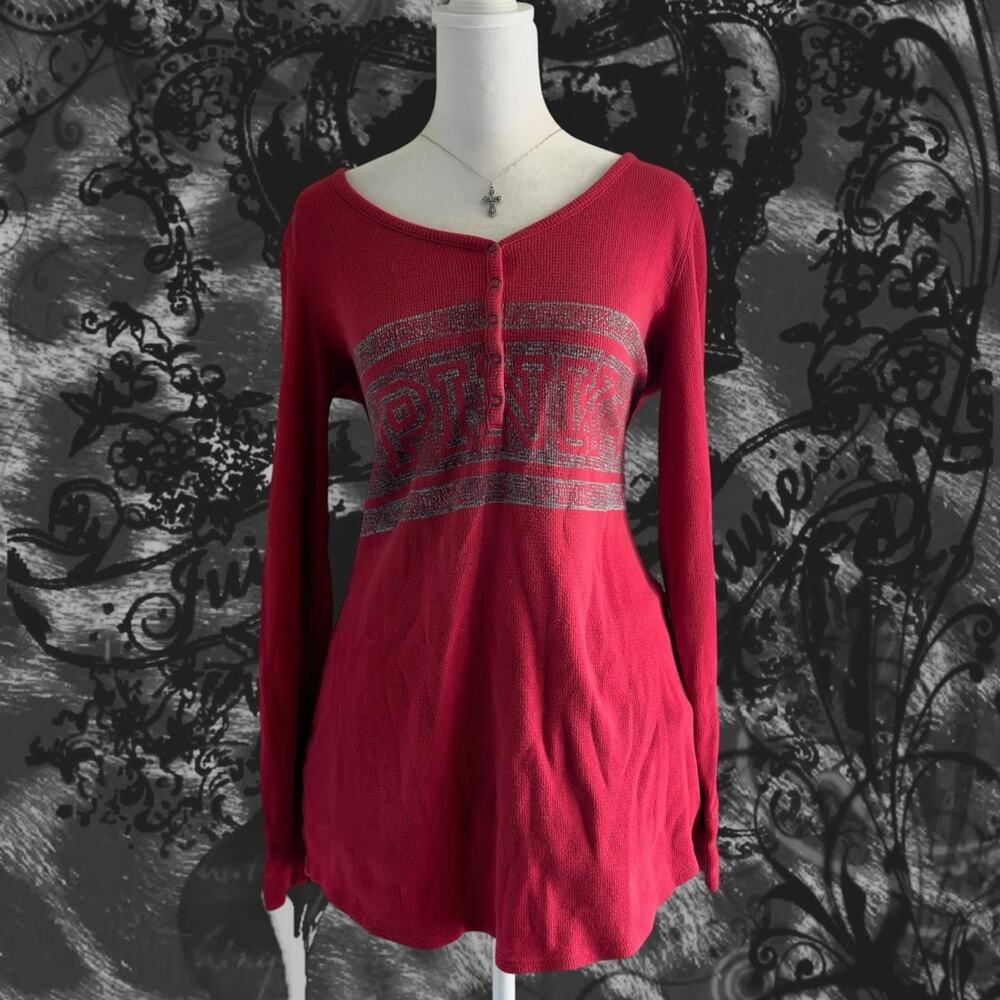 victoria's secret PINK faded red long sleeve henley top